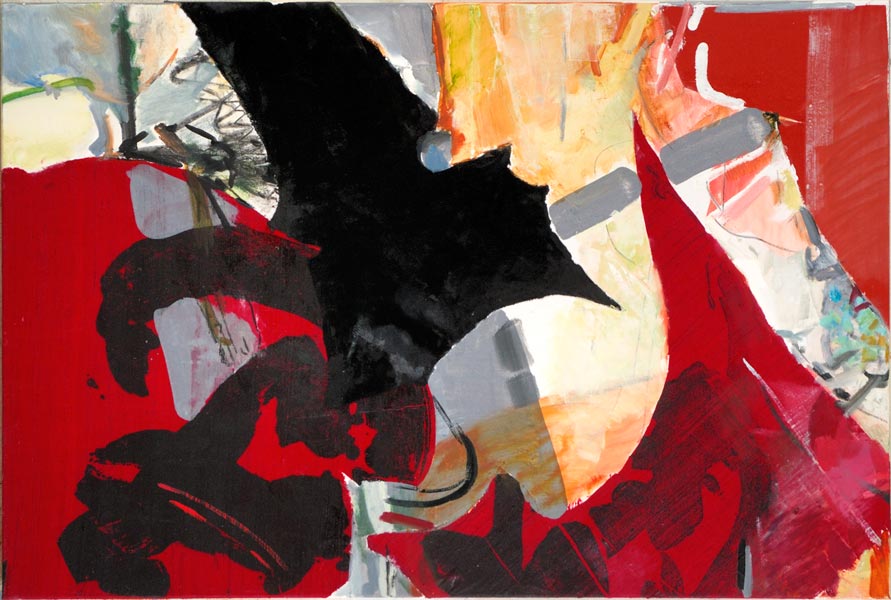red black collage oil on canvas 80x120x4cm