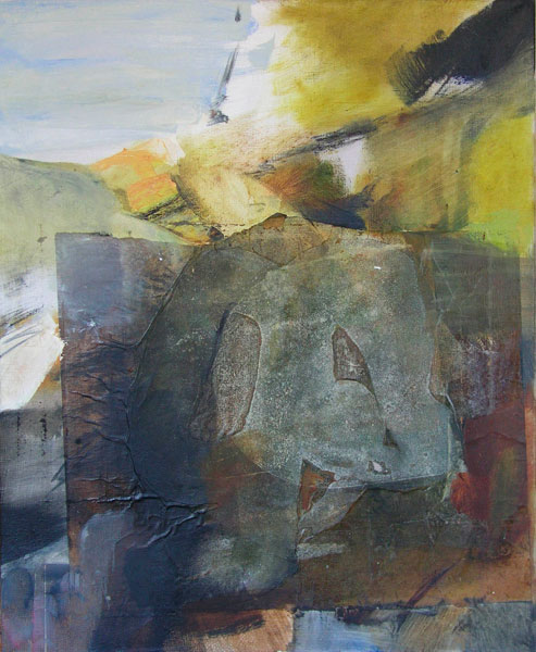 collage with yellow mixed medium on canvas 85x70cm