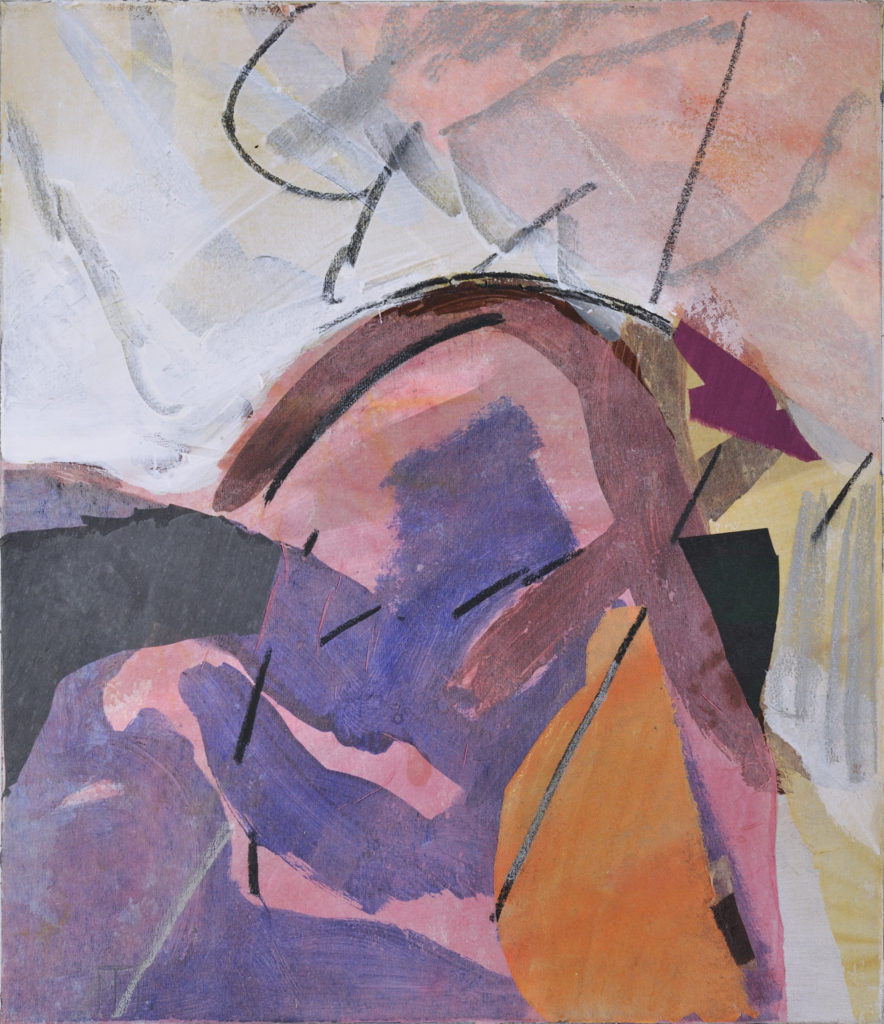 composition with orange mixed medium on canvas 70x60cm