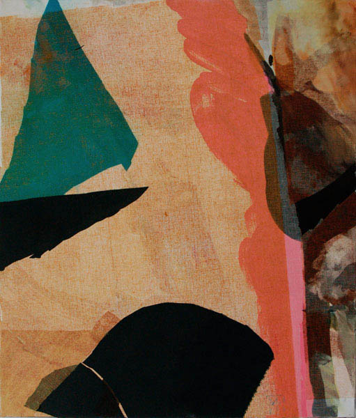 collage with orange dark green 70x60 cm mixed medium on canvas