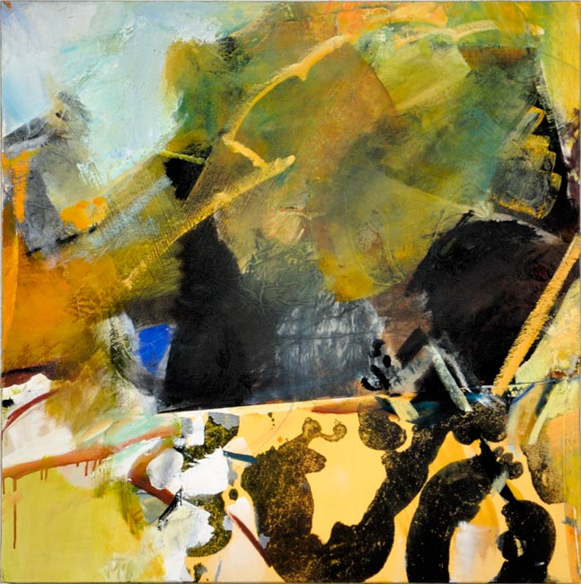 yellow mountain collage oil on canvas 90x90cm